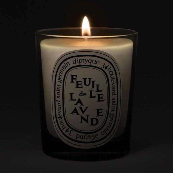 Diptyque Feuille de Lavande (Lavender Leaf) Classic Candle, Black Background